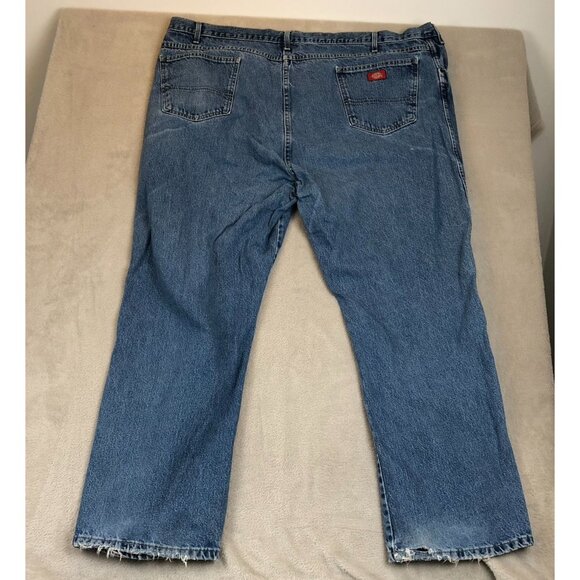 Dickies Mens Straight Jeans Size 50x32 Blue Denim Medium Wash Blue Frayed Hem - Picture 12 of 13